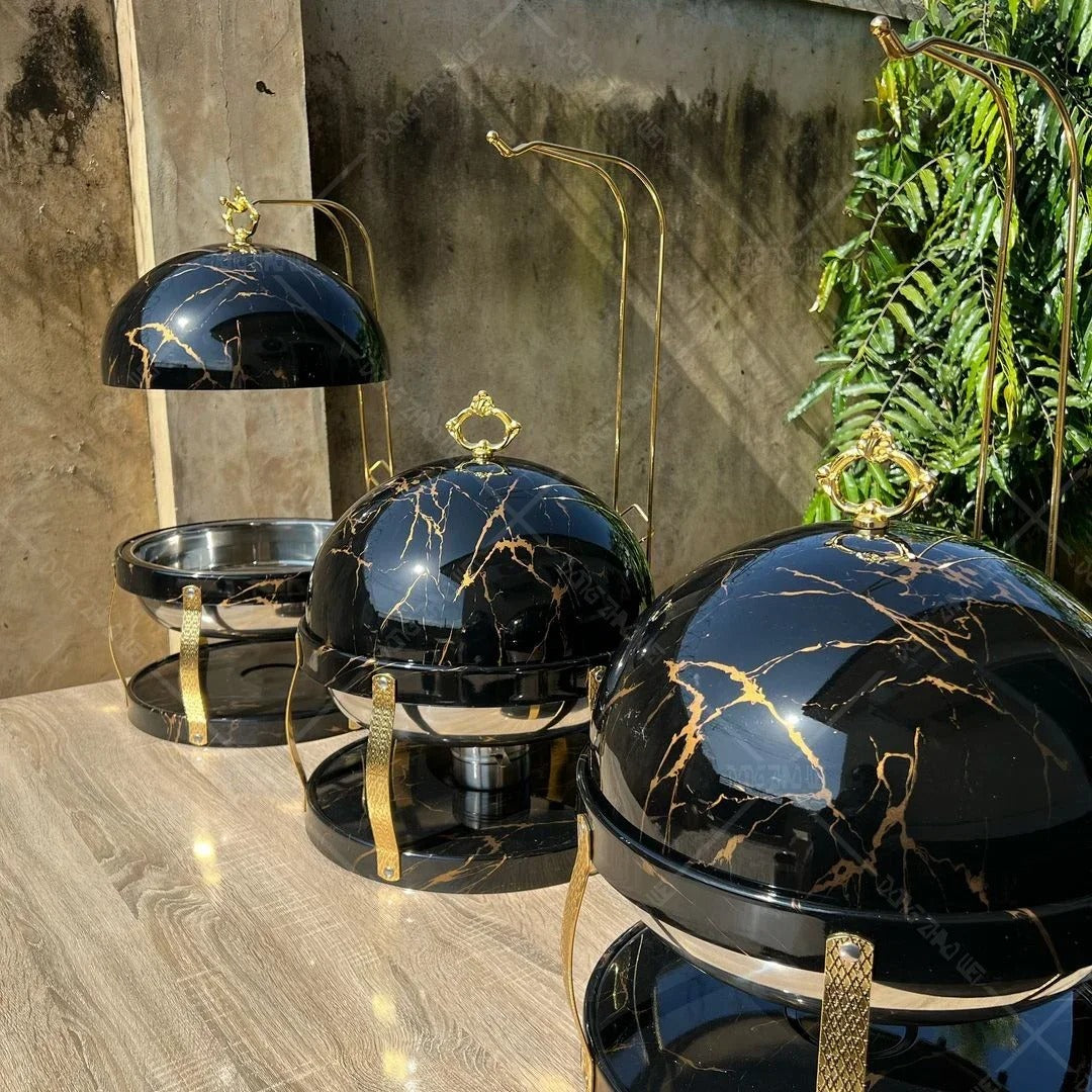 Chauffe plat en marbre noir et doré 8L