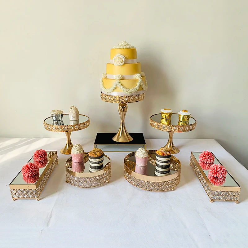 Présentoir Gâteaux Miroir Doré Mariage