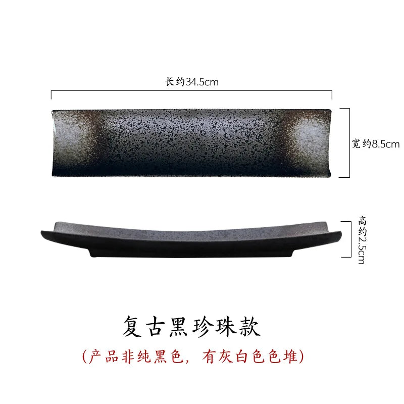 Plato rectangular creativo estilo japonés, plato para sushi, plato largo sencillo negro, suministros de vajilla para restaurante