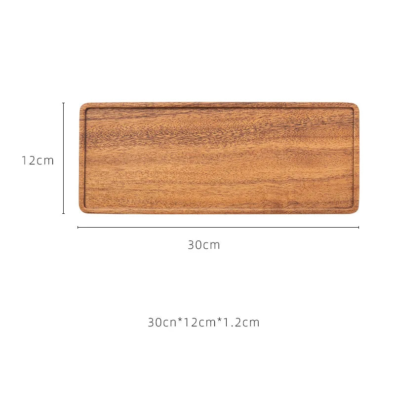 Bandeja de servir vintage de madera, plato rectangular para tetera, plato para fruta, pastel, aperitivos, té, bandeja de almacenamiento de alimentos para cocina, plato para el hogar