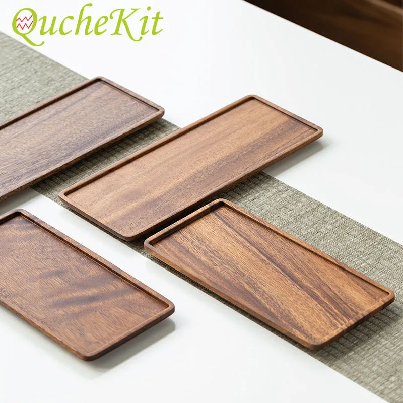 Bandeja de servir vintage de madera, plato rectangular para tetera, plato para fruta, pastel, aperitivos, té, bandeja de almacenamiento de alimentos para cocina, plato para el hogar