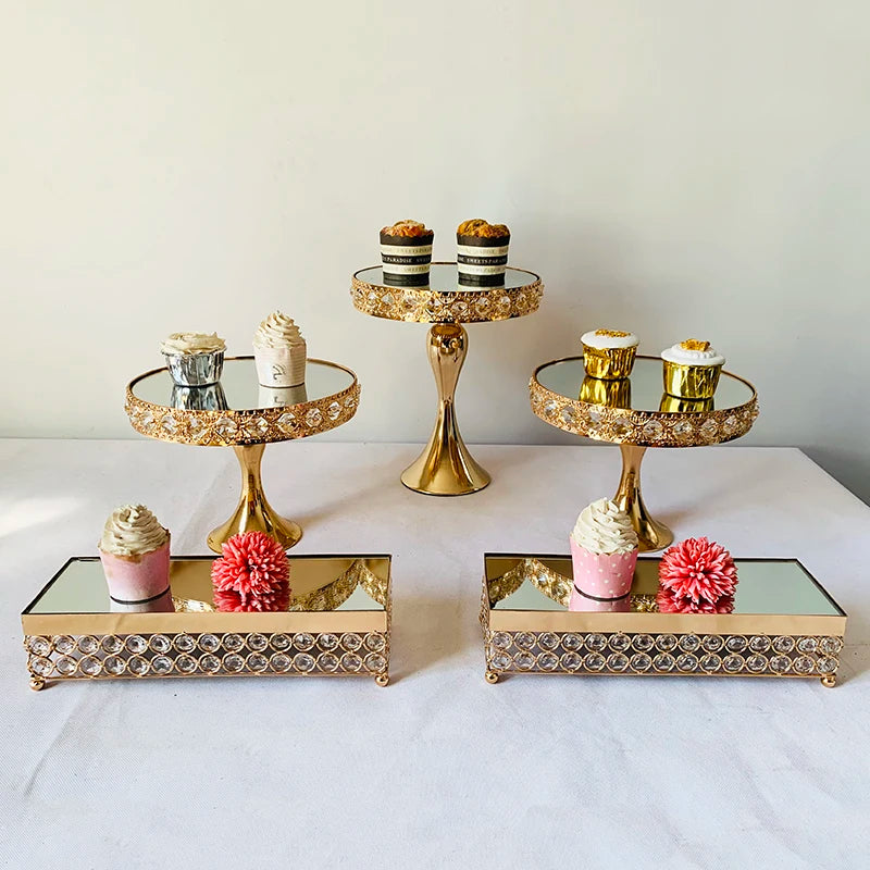 Présentoir Gâteaux Miroir Doré Mariage