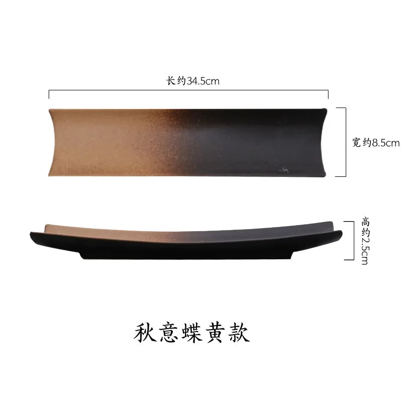 Plato rectangular creativo estilo japonés, plato para sushi, plato largo sencillo negro, suministros de vajilla para restaurante