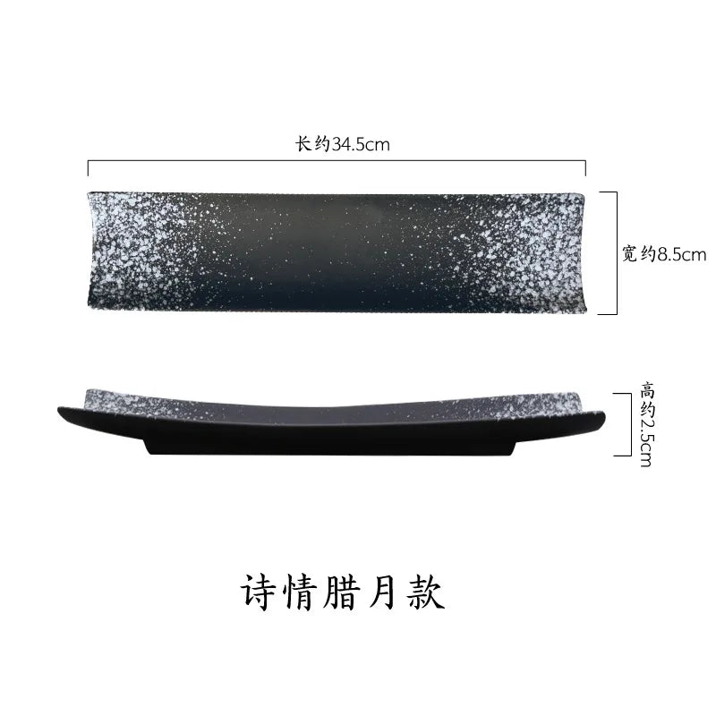 Plato rectangular creativo estilo japonés, plato para sushi, plato largo sencillo negro, suministros de vajilla para restaurante