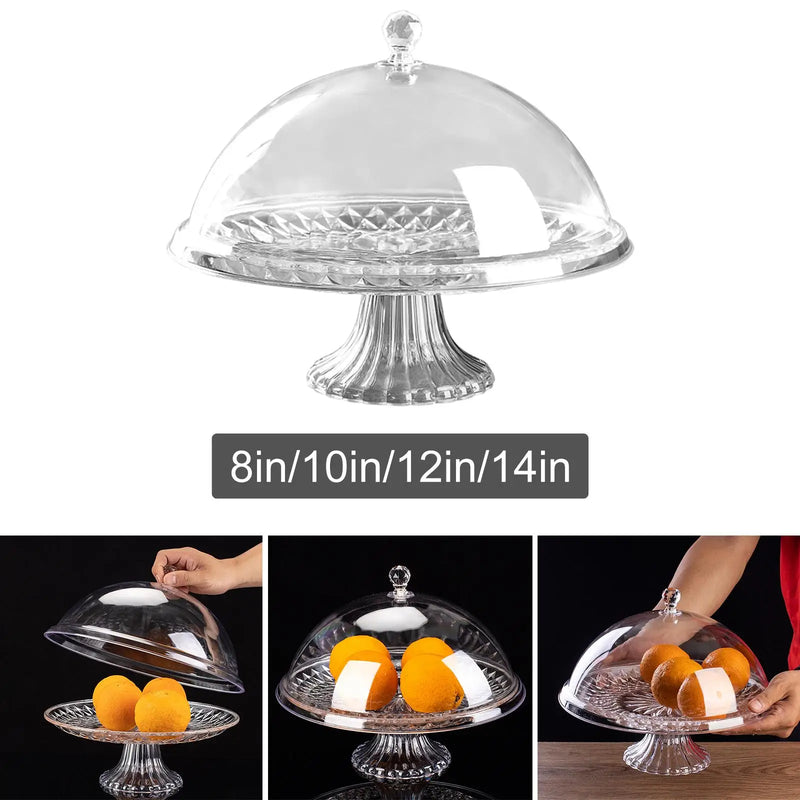 Plato para pasteles con tapa, bandeja duradera para pasteles, bandeja para aperitivos, engrosada, transparente, portátil, a prueba de polvo, soporte para pasteles para festivales y cocinas
