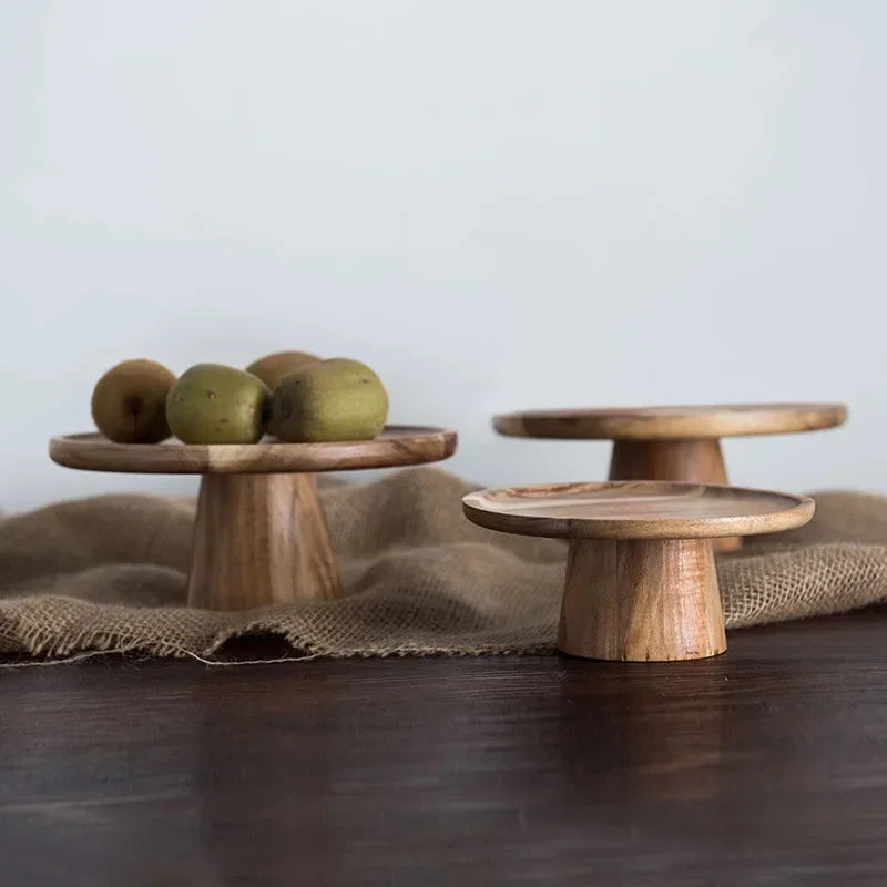 Bandeja de madera para pasteles en forma de seta, bandeja alta, bandejas para servir comida, estilo japonés, bandeja para postres y frutas, decoración del hogar, accesorios de fotografía