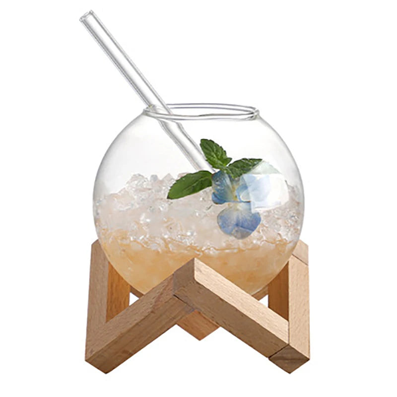 Copa de cóctel con soporte de madera, cristalería creativa para bar, taza para bebidas, vaso redondo para cóctel, zumo de luna y frutas