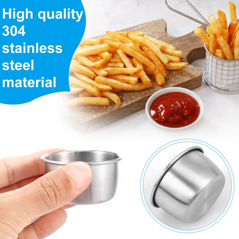 Juego de 12 cuencos para salsa de acero inoxidable 304, tazas para mojar redondas, recipientes para condimentos reutilizables de 45/55 ml