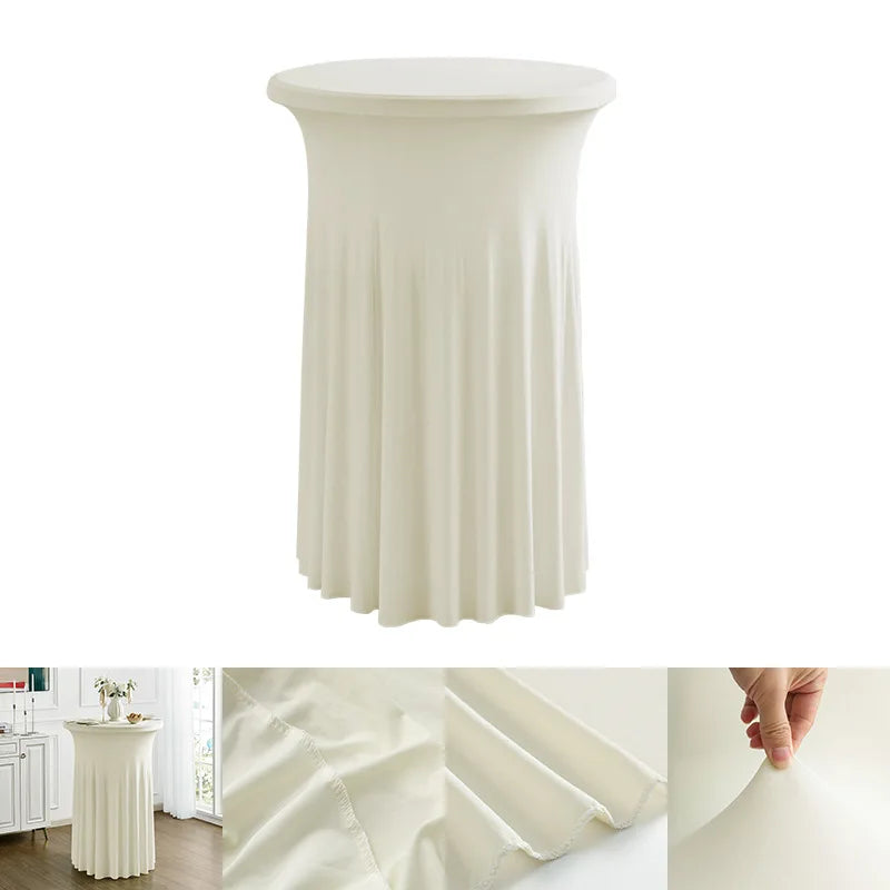 Mantel redondo de elastano blanco para mesa, mantel redondo elástico sin arrugas con falda para bodas y fiestas de cumpleaños