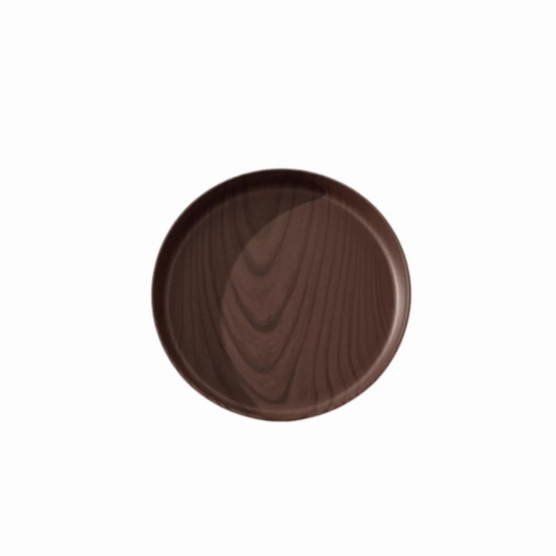 Bandeja de imitación de madera, nueva, de 20/26/32/38 cm, hecha a mano, forma redonda, bandeja de servir de imitación de madera, bandeja de plástico para comida, para servir el desayuno