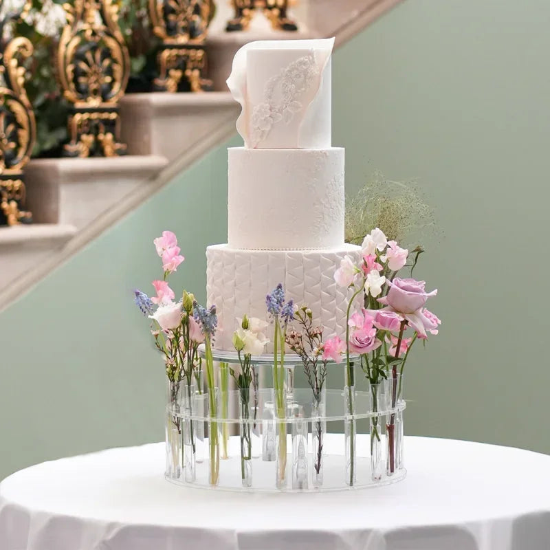 Présentoir Gâteau Mariage Acrylique Porte-Fleurs Rond