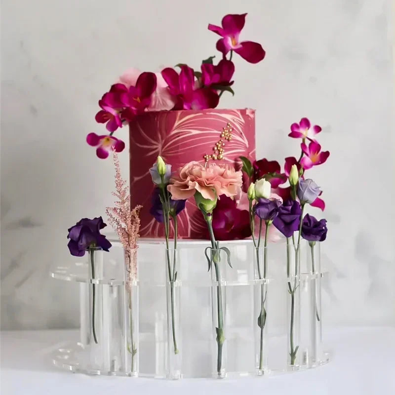 Présentoir Gâteau Mariage Acrylique Porte-Fleurs Rond