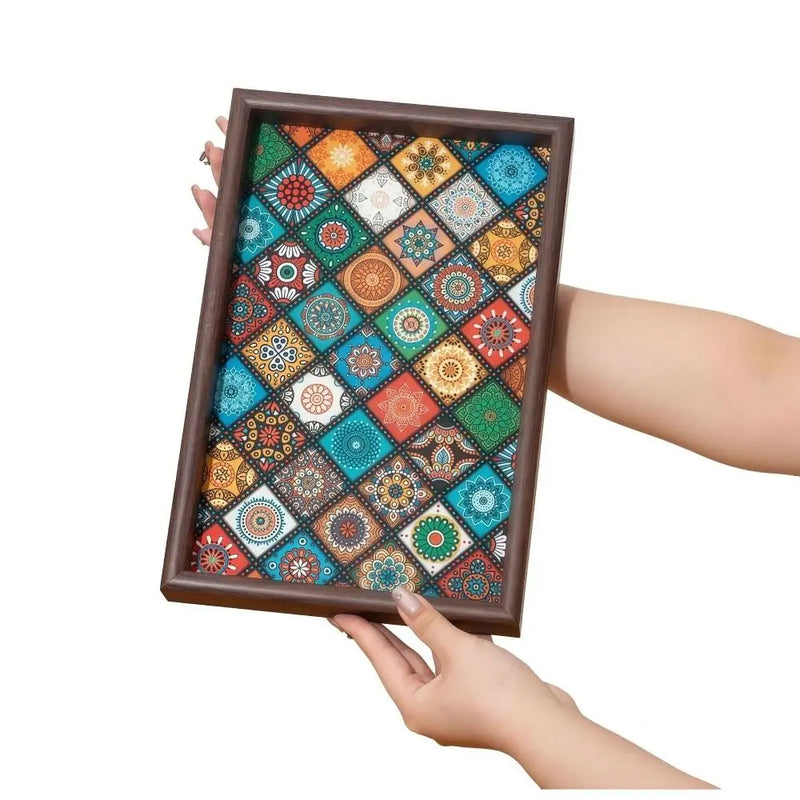 Bandeja de madera de estilo bohemio duradera, bandeja cuadrada hecha a mano para aperitivos de 30x20 cm, caja de almacenamiento para llaves, decoración de escritorio, recibidor y hogar