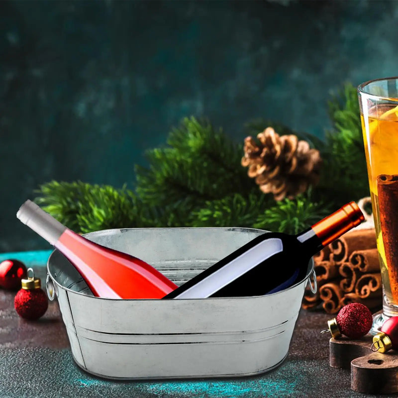 Cubo de hielo galvanizado portátil para fiestas, estaño con asa, rústico, cerveza