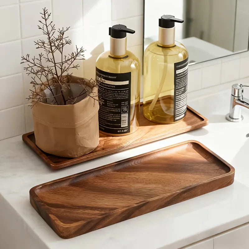 Bandeja rectangular de madera natural, plato para frutas, aperitivos, bandeja de almacenamiento de alimentos, bandeja de servicio para hotel u hogar, suministros de decoración