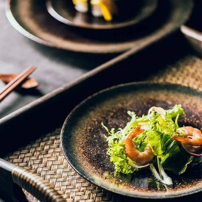 Plato de cena de cerámica japonesa, bandejas para bistec de estilo occidental, vajilla para desayuno y cena