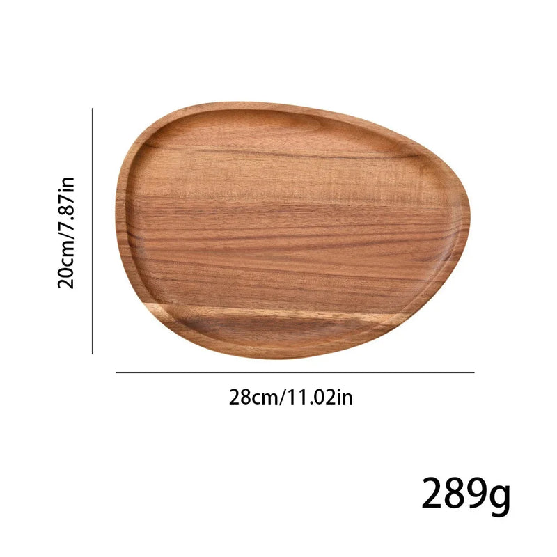 1 bandeja ovalada para servir comida, plato de madera de acacia para aperitivos y postres, bandeja de té, servidor de comida natural, platos para bebidas