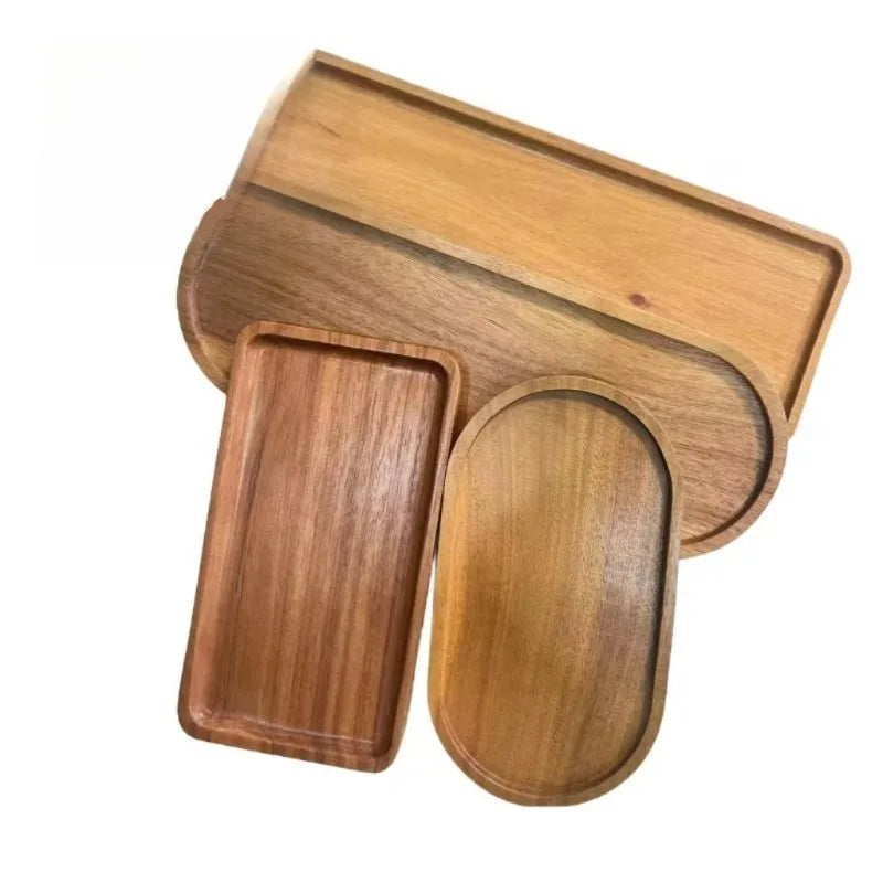 Bandeja decorativa de madera de acacia estilo Wabi Sabi, bandeja ovalada de madera natural para decoración de mesa, organizador pequeño