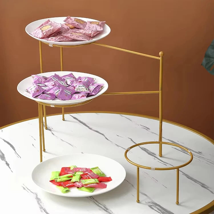 Présentoir Gâteau Rotatif 3 Étages Céramique Doré