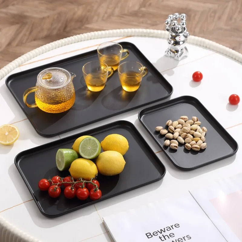 Bandeja de servicio rectangular negra de alta resistencia - Superficie antideslizante, grado comercial para restaurantes, hoteles, cafeterías y comida rápida