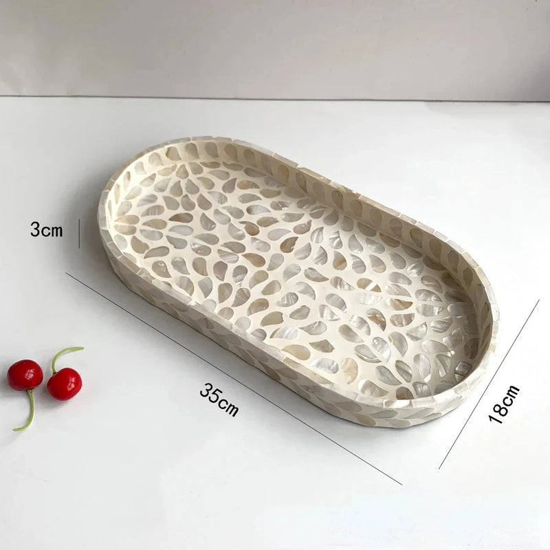 Bandeja rectangular de concha, plato de almacenamiento de concha ovalado de colores, decoraciones de almacenamiento para sala de estar, pastel, cafetería, restaurante, organizador de joyas