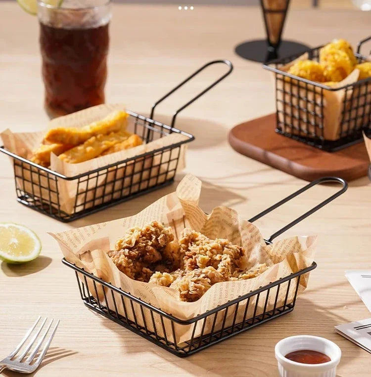 Cesta para patatas fritas, cubo para aperitivos, cesta para pollo frito, cesta de almacenamiento para patatas, cesta para freír alimentos, colador de aceite, recipiente de vajilla creativo