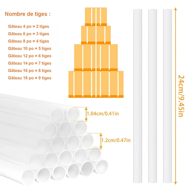 Soporte para pasteles, torre de postres de varios niveles, bases reutilizables para pasteles con 12 pilares de plástico, decoración de soporte para pasteles de cumpleaños