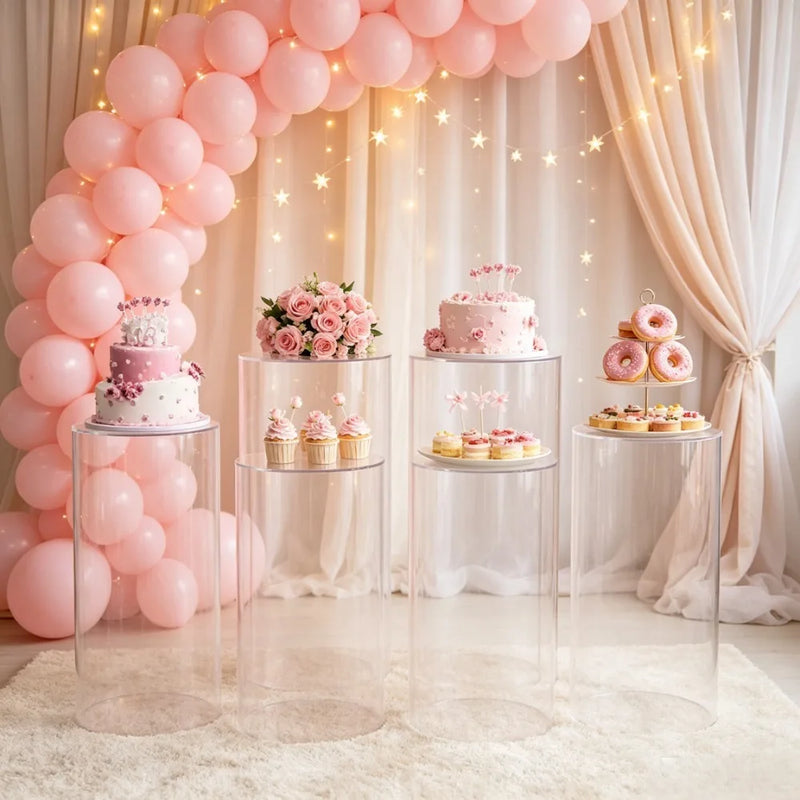 3/5 piezas de pedestales cilíndricos blancos, pilares de zócalo redondos para bodas y fiestas, mesa de postres, pasteles y decoración de fondo de flores