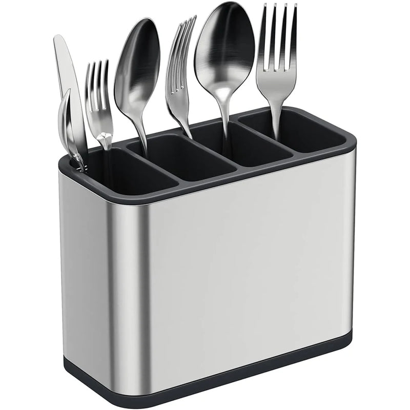 Organizador de cubiertos LMETJMA, escurridor de acero inoxidable para utensilios con 4 compartimentos divididos