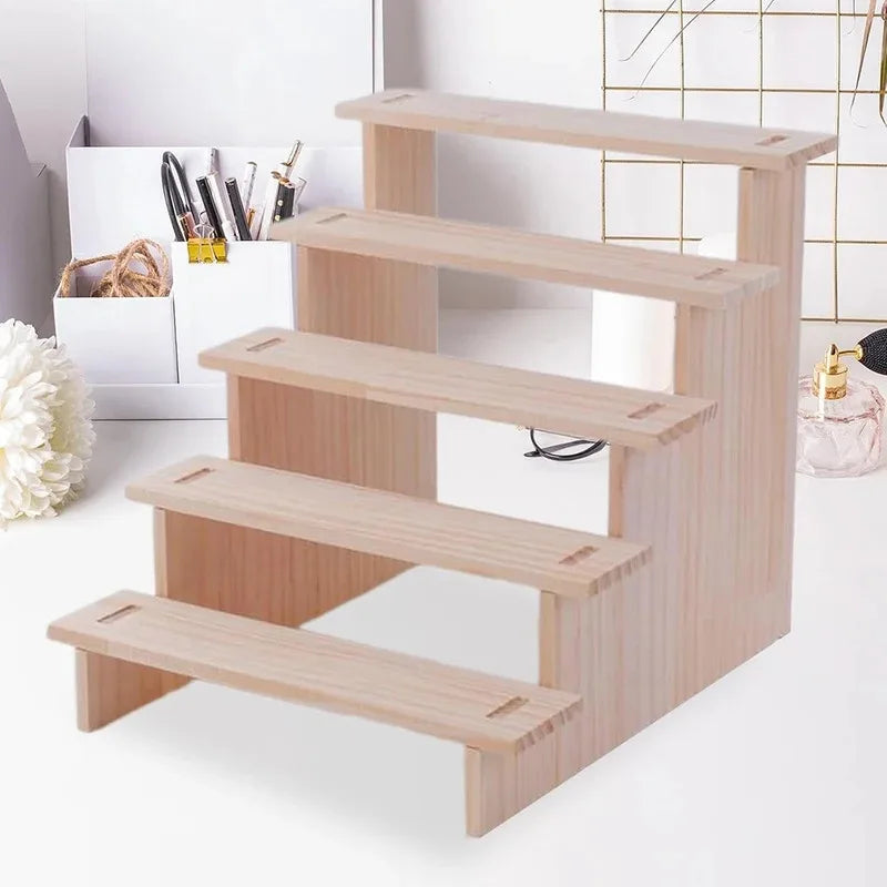 Expositor de madera para productos, soporte de madera para postres, figuras, joyería, organización de coleccionables, estante de almacenamiento para cupcakes de 5 niveles