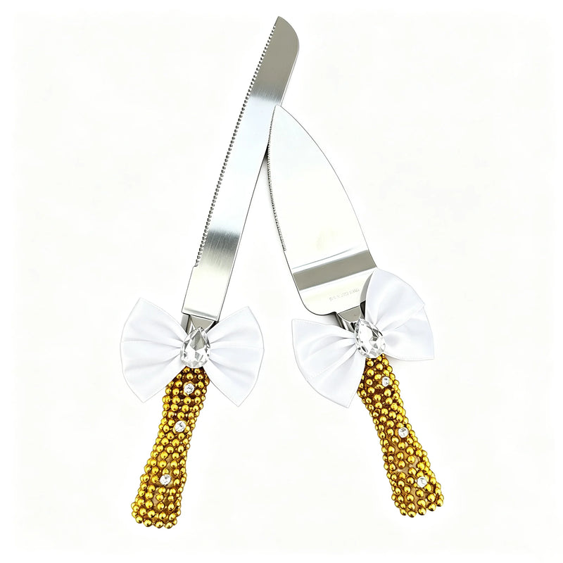 Set Couteau à Gâteau Mariage Doré