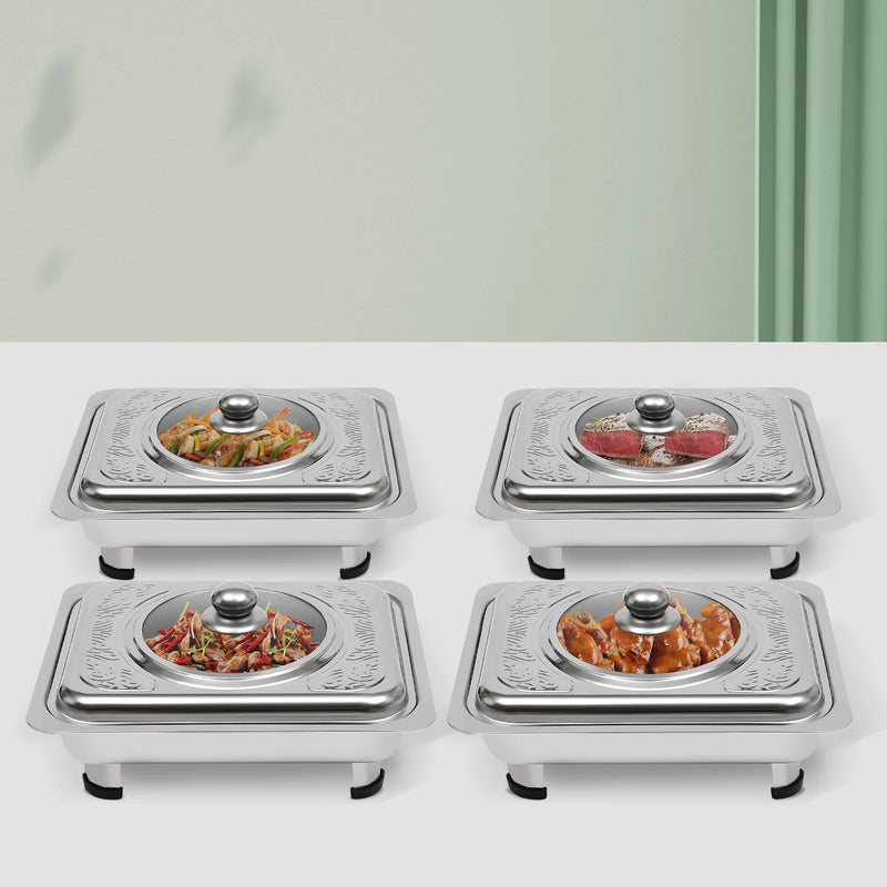 Lot de 4 Plats de Service Buffet Inox – présentoir buffet – vue d'ensemble