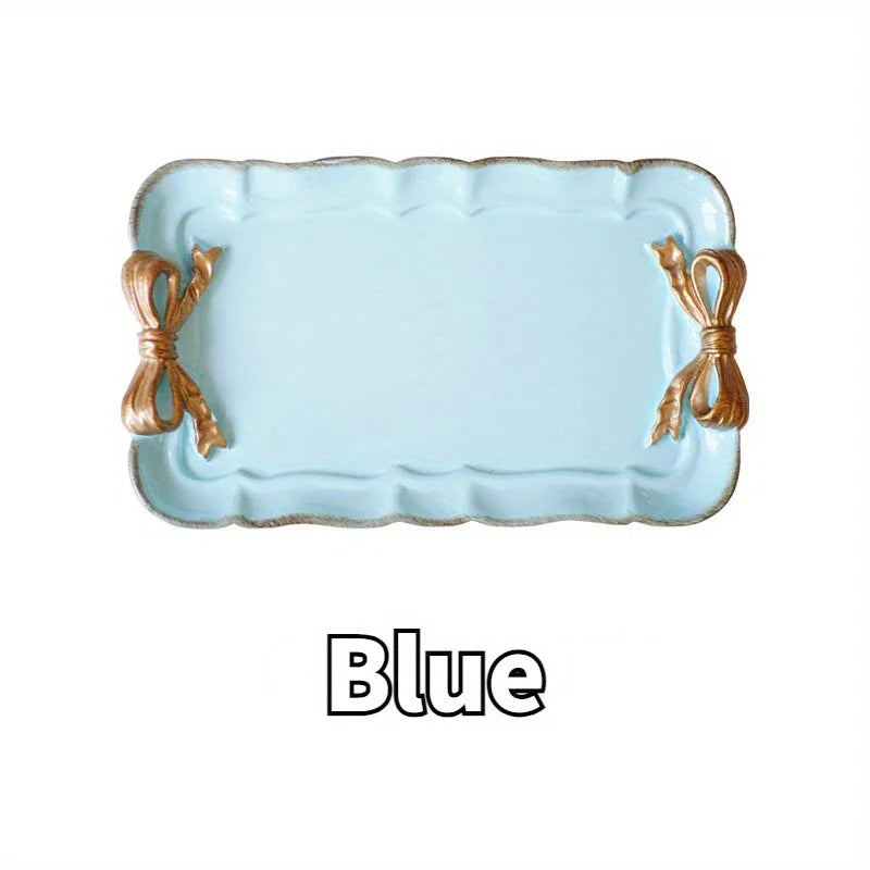 Bandeja de frutas con lazo, bandeja de postres, artesanía de resina, bandeja para pasteles, almacenamiento de joyas, decoración de fiestas, vajilla, bandeja para dulces, herramientas organizadoras