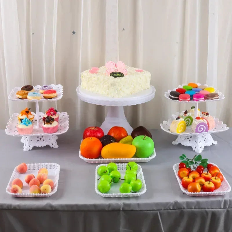 Présentoir Gâteau Plastique Blanc Élégant