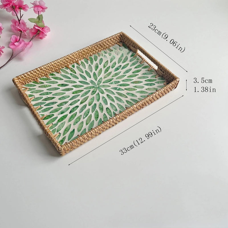 Plateau Rotin Coquillage Naturel Artisanal