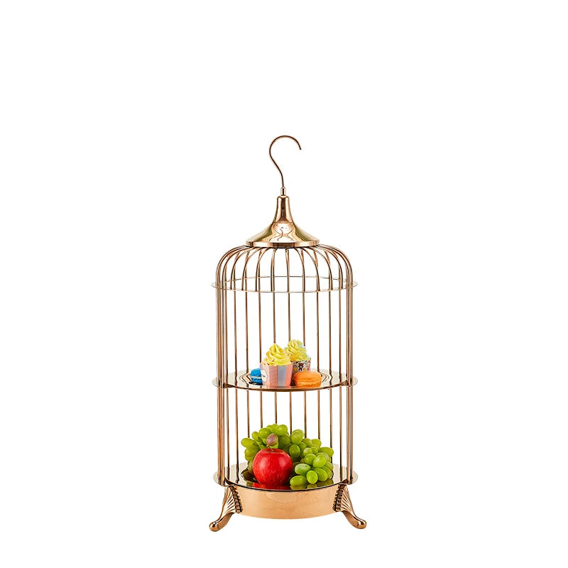 Expositor de postres para catering, té de la tarde, bufé dorado, jaula para pájaros, estante para presentación de comida