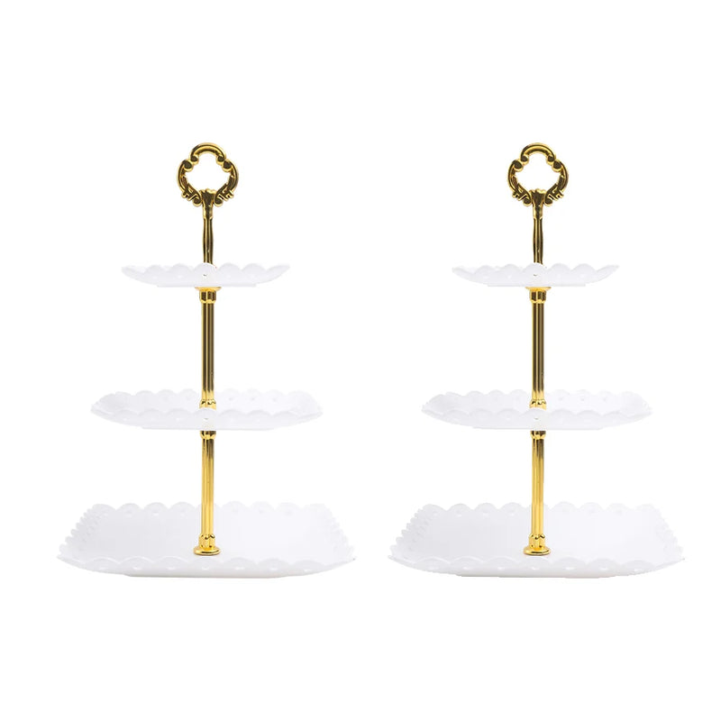 Présentoir Gâteau Doré Porcelaine Blanche