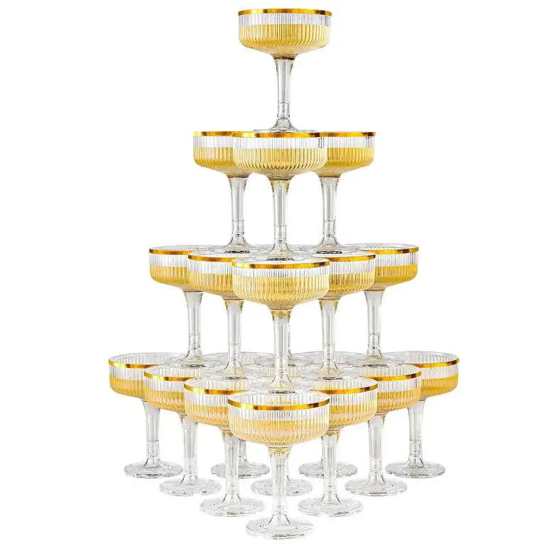 Torre de champán de plástico de 4-6 niveles, copas de acrílico transparente de 7 oz para champán, flautas y martinis para bodas, fiestas y despedidas de soltera