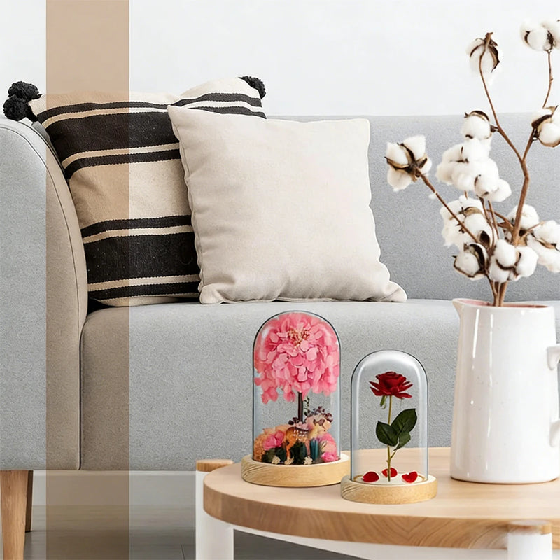 Cúpula de cristal transparente con base de madera maciza, tarro de exhibición para centros de mesa de comedor y decoración de bodas en el hogar u oficina