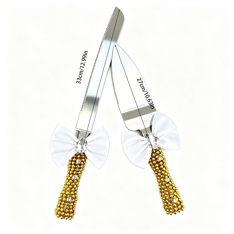 Set Couteau à Gâteau Mariage Doré