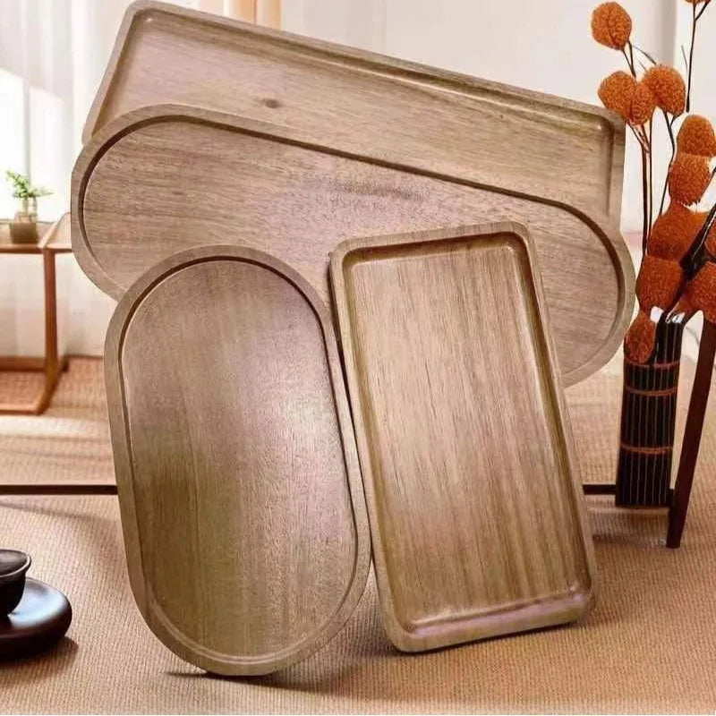 Bandeja decorativa de madera de acacia estilo Wabi Sabi, bandeja ovalada de madera natural para decoración de mesa, organizador pequeño