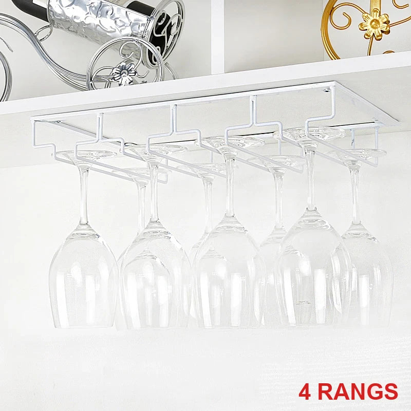 Porte-verres suspendu sous étagère, blanc, 4 rangs