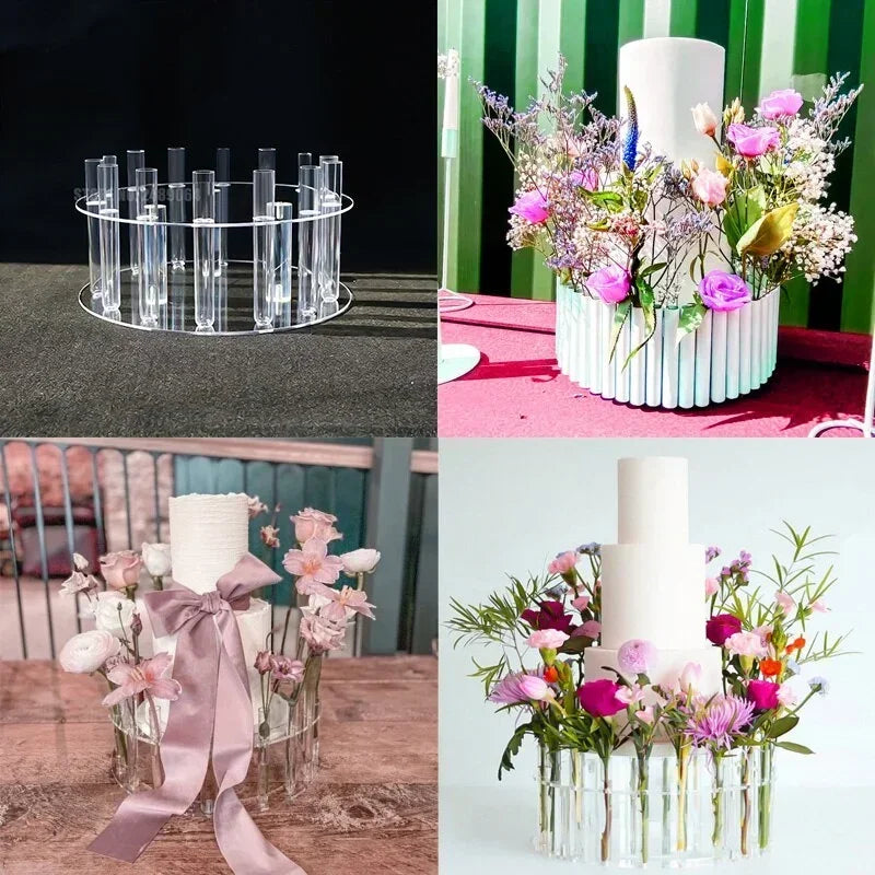 Présentoir Gâteau Mariage Acrylique Porte-Fleurs Rond