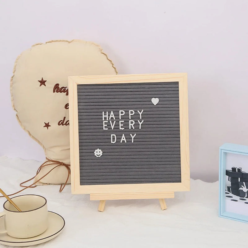 Tablero de mensajes de letras de madera multifuncional con símbolos intercambiables, tablero de fieltro de 10x10 pulgadas, decoración para el hogar, pizarra para tienda