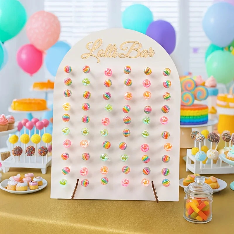 1 soporte para piruletas de madera en forma de arco, decoración para fiestas de cumpleaños, bienvenida de bebé, centros de mesa y decoración de pasteles para eventos.