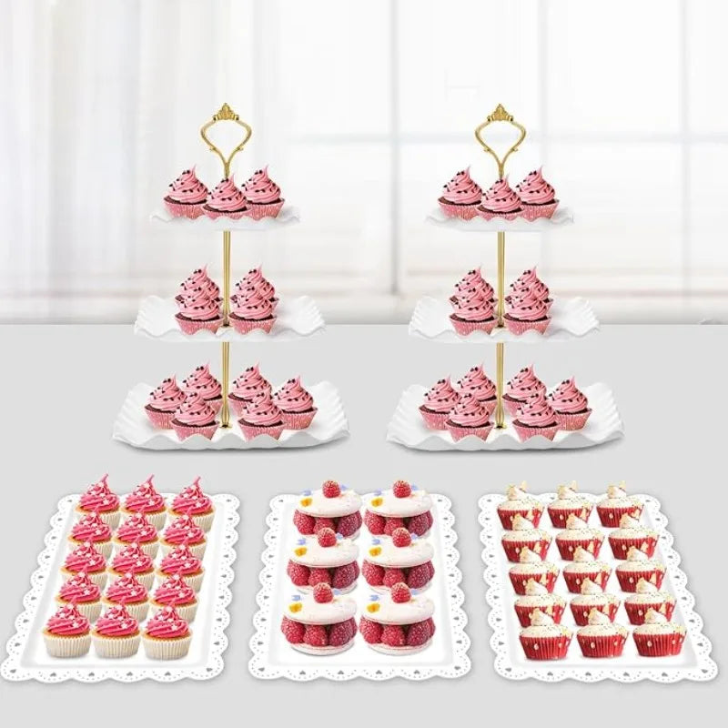Présentoir Gâteau à Étages Blanc Ajouré