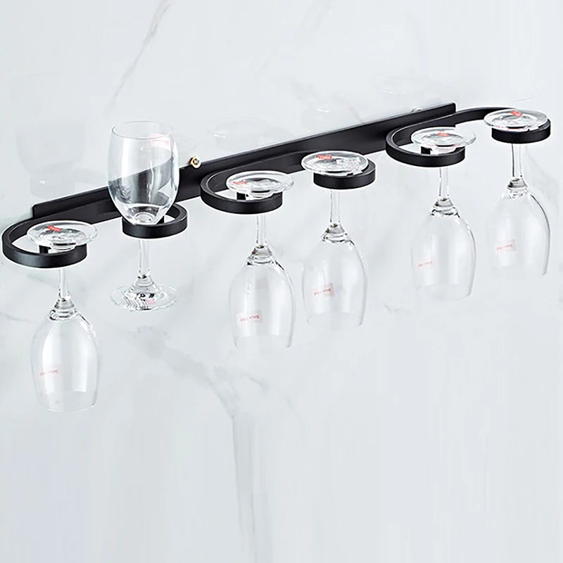 Soporte creativo para copas de vino de montaje en pared para 2/4/6 tazas, estante de almacenamiento de copas de aleación de aluminio, soporte para copas de vino para bar u hogar sin perforaciones