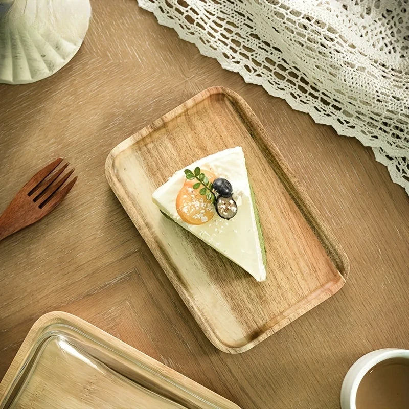 1 pieza Plato de madera para postres y pasteles con cubierta de vidrio, bandeja para servir, plato para restaurante, bandeja para queso, pudín, aperitivos y cocina