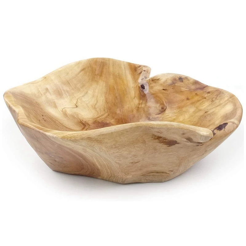 Ensaladera de madera para frutas, cuenco tallado a mano de raíz, frutero decorativo de madera real para salón, 15-19 cm