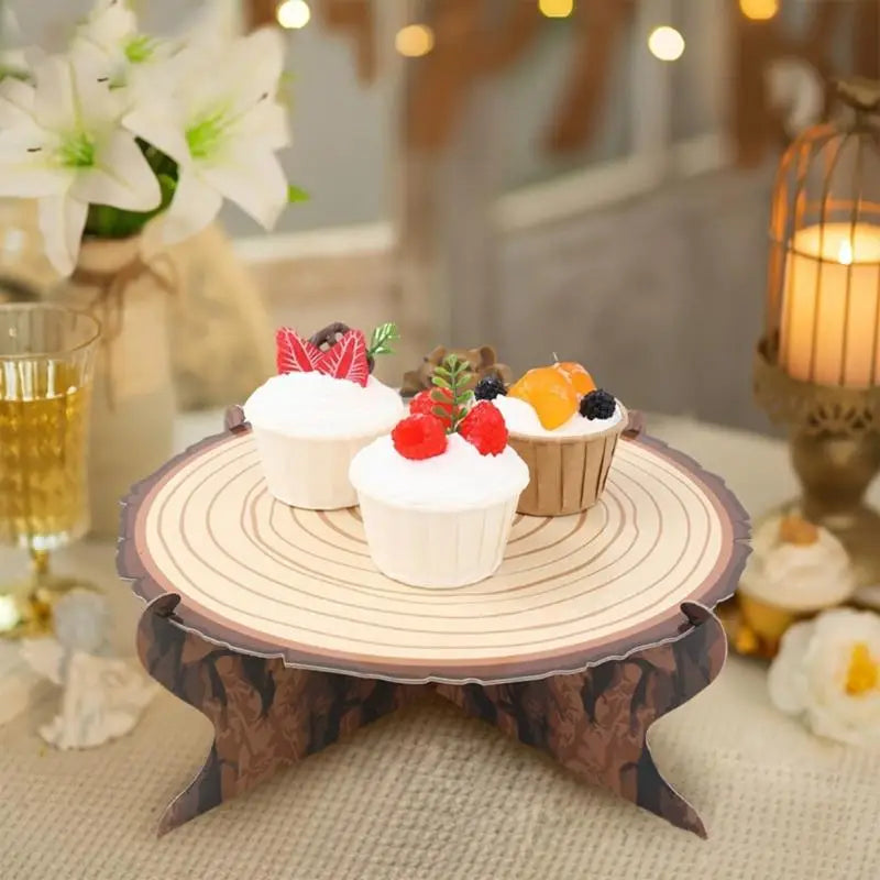 Présentoir Gâteau Effet Rondin de Bois
